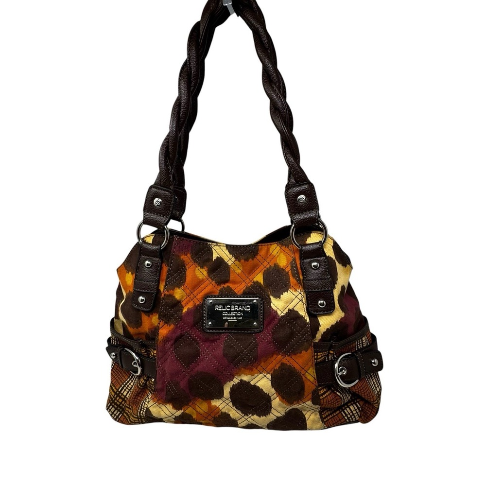 Relic Handbag Mixed Animal Print Plaid Faux Leather Handles Retro 90's Y2K Boho